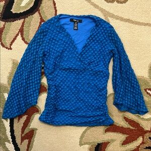 Blue Bell Sleeve Fitted V-Neck Blouse